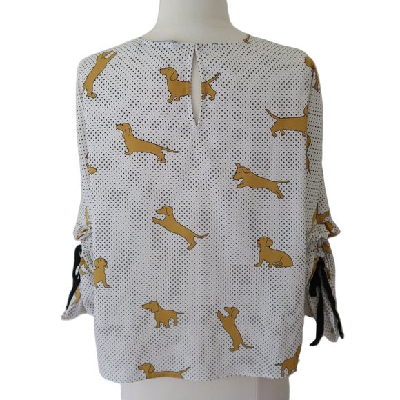 ZARA Dachshund dog print polka dot top sz L - Picture 3 of 5